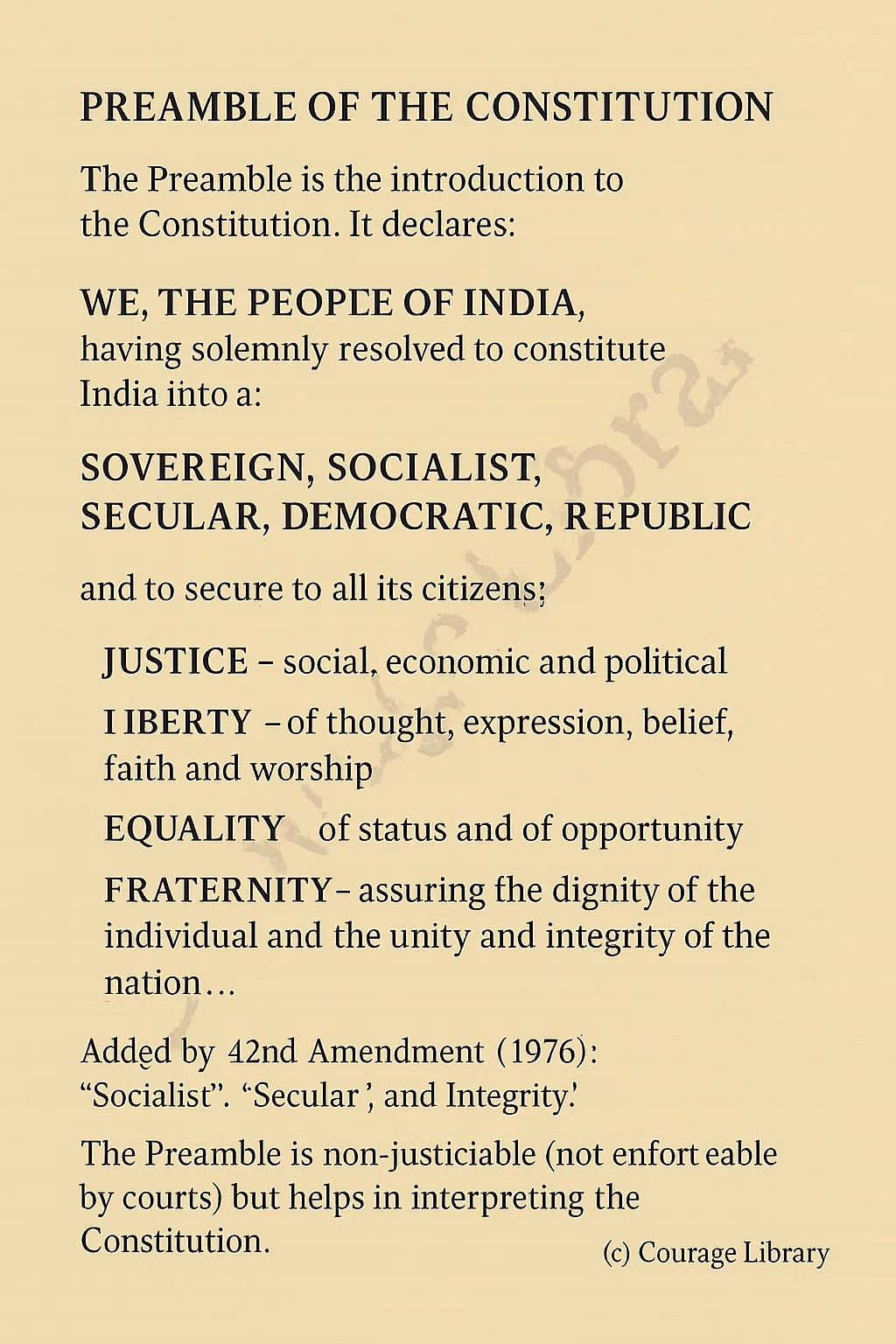 Illustration of the Preamble of Indian Constitution
